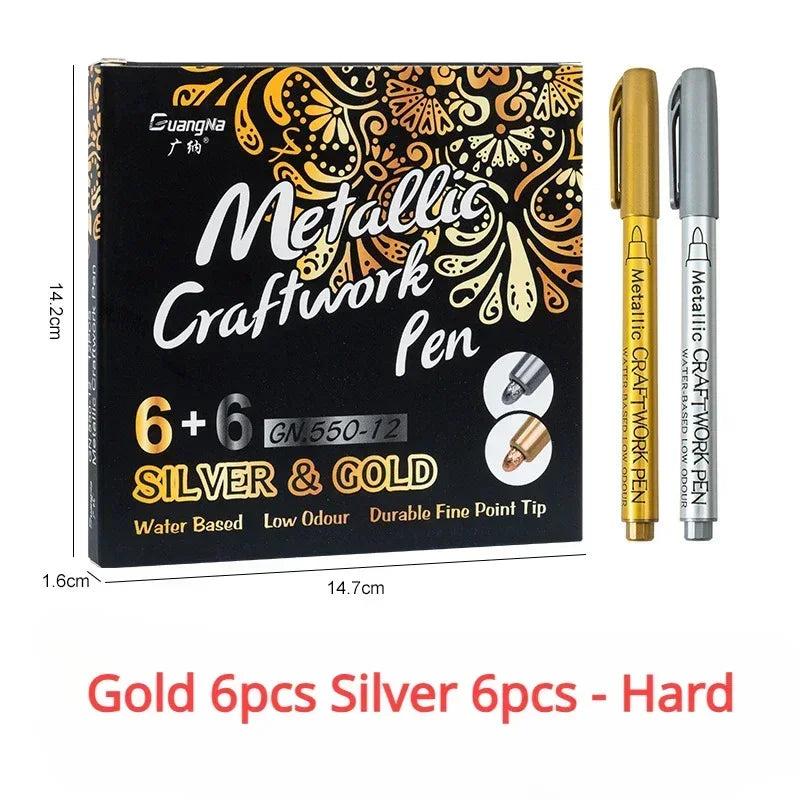 Gold Silver Metallic Permanent Markers Waterproof Paint Pens For Rock Mug Ceramic And Glass DIY Art Creation Supplies Oasis Select Hard-6Gold 6Silver