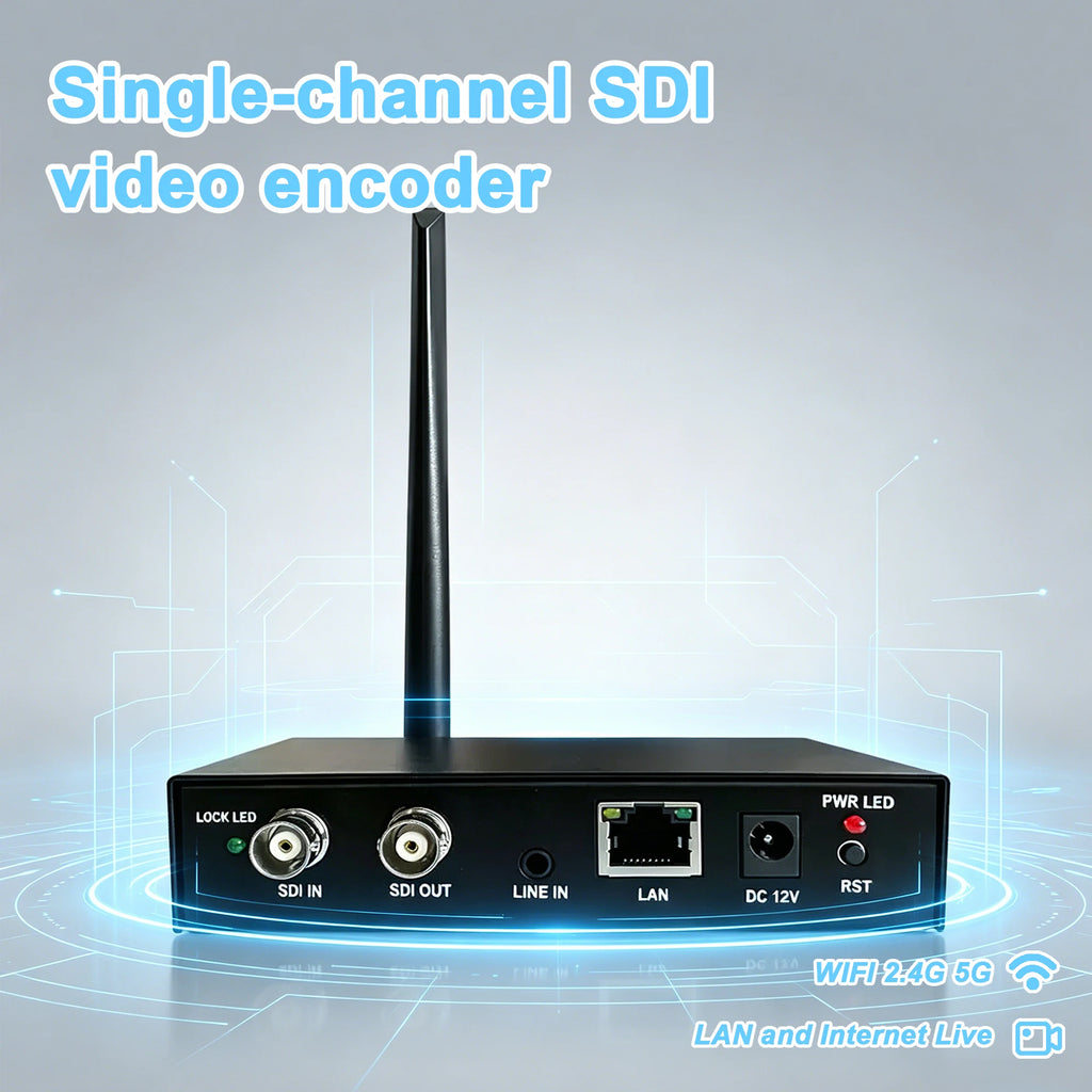 Single-channel SDI video encoder with loop-out for live streaming via RTMP, HLS，UDP-TS, dual-band Wi-Fi, SDI to IP conversion Oasis Select