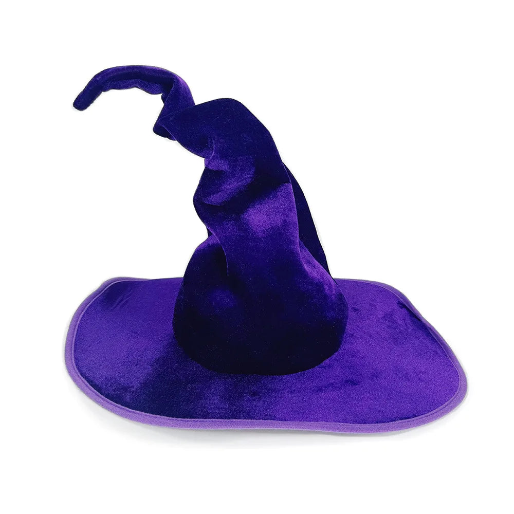 Halloween Witch Hat Velvet Witch Hat Women'S Soft Retro Black Twisted Pleated Witch Hat Halloween Role-Playing Party Props Oasis Select Purple