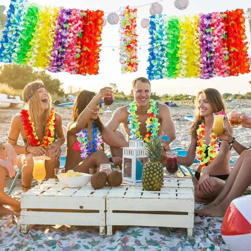 12-60PCS Colorful Tropical Flower Necklace for Hula Dance Summer Beach Pool Birthday Party Decoration Favors Hawaiian Garland Oasis Select