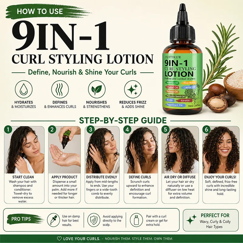 YUITIKUE 9-in-1 Curl Styling Lotion – Anti-Frizz & Defines
