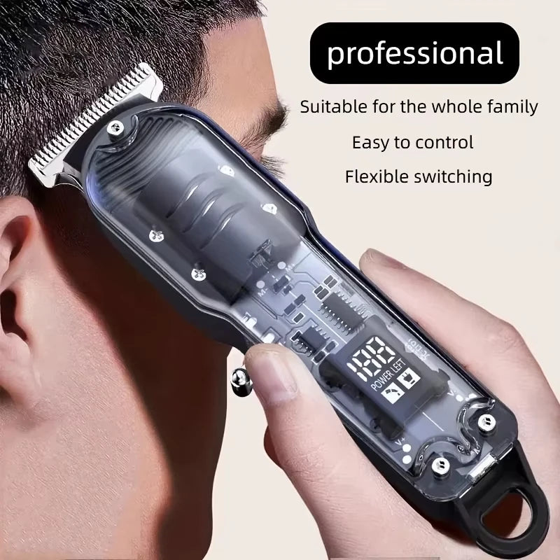 Professional Electric Hair Clipper for Men Transparent USB Rechargeable Body Trimmer Hair Cutting Machine Gift for Him Oasis Select