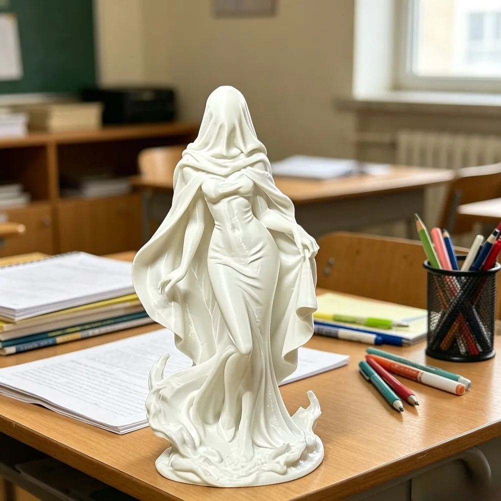 Cloaked Veiled Woman Sculpture 3D Printed No-Face Gothic Statue Mystic Tabletop Decor for Dark Academia Bedroom Creative Gift Oasis Select