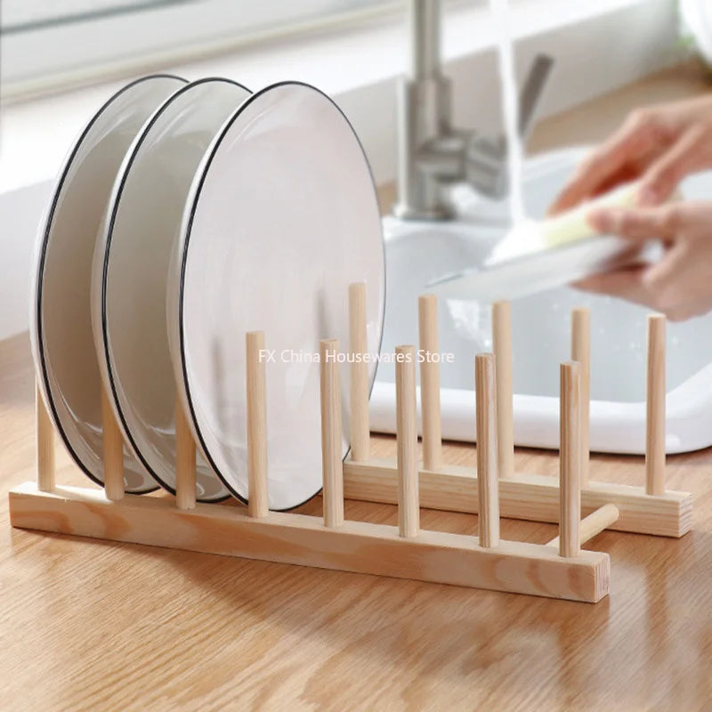 Plate Storage Rack Multifunctional Wooden Dish Rack for Cup Dish Pot Lid Drain Holder Kitchen Organizer Shelf Storage Containe Oasis Select