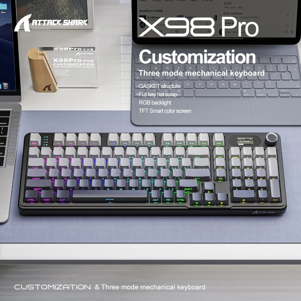 Attack Shark X98 Pro Mechanical Keyboard 3-Mode Wireless (BT/2.4G) Gasket Mount Hot-Swap RGB & TFT Screen | 4000mAh 80% Layout Oasis Select