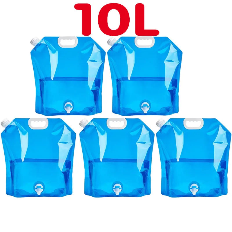 1/3/5Pcs 10L Camping Water Bag Portable Folding Water Bucket Large Water Container Outdoor Travel Collapsible Pouch Can Oasis Select Blue-5PCS