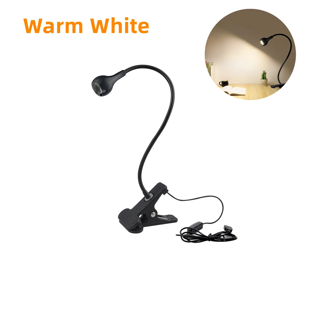 360° Flexible Clip on Desk Lamp USB Eye-Caring Reading Table Light Night Light Study Bedside Clamp Lamp for Books Oasis Select Black Shell Warm