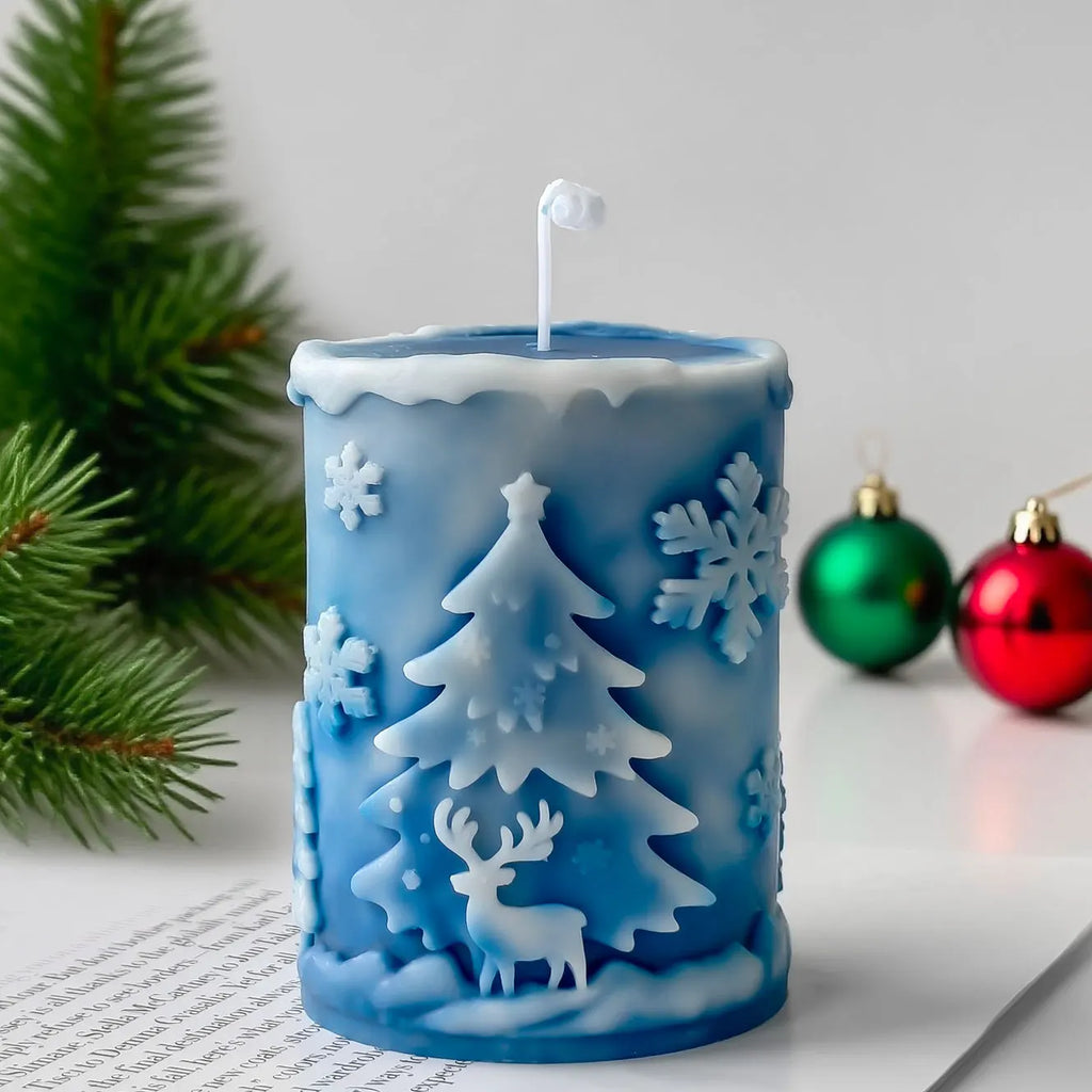 3D Relief Cylinder Christmas Snowflake Elk Silicone Candle Mold Christmas Tree Santa Aroma Plaster Mold Candle Making Supplies Oasis Select