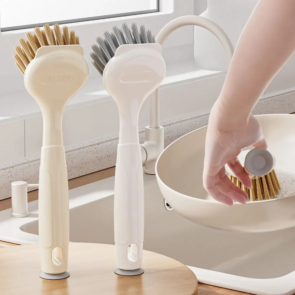 Long Handle Pot Brush Multipurpose Durable Dishwashing Brush with Suction Cup Bracket Dish Scrubber for Kitchen Pots Dishes Sink Oasis Select