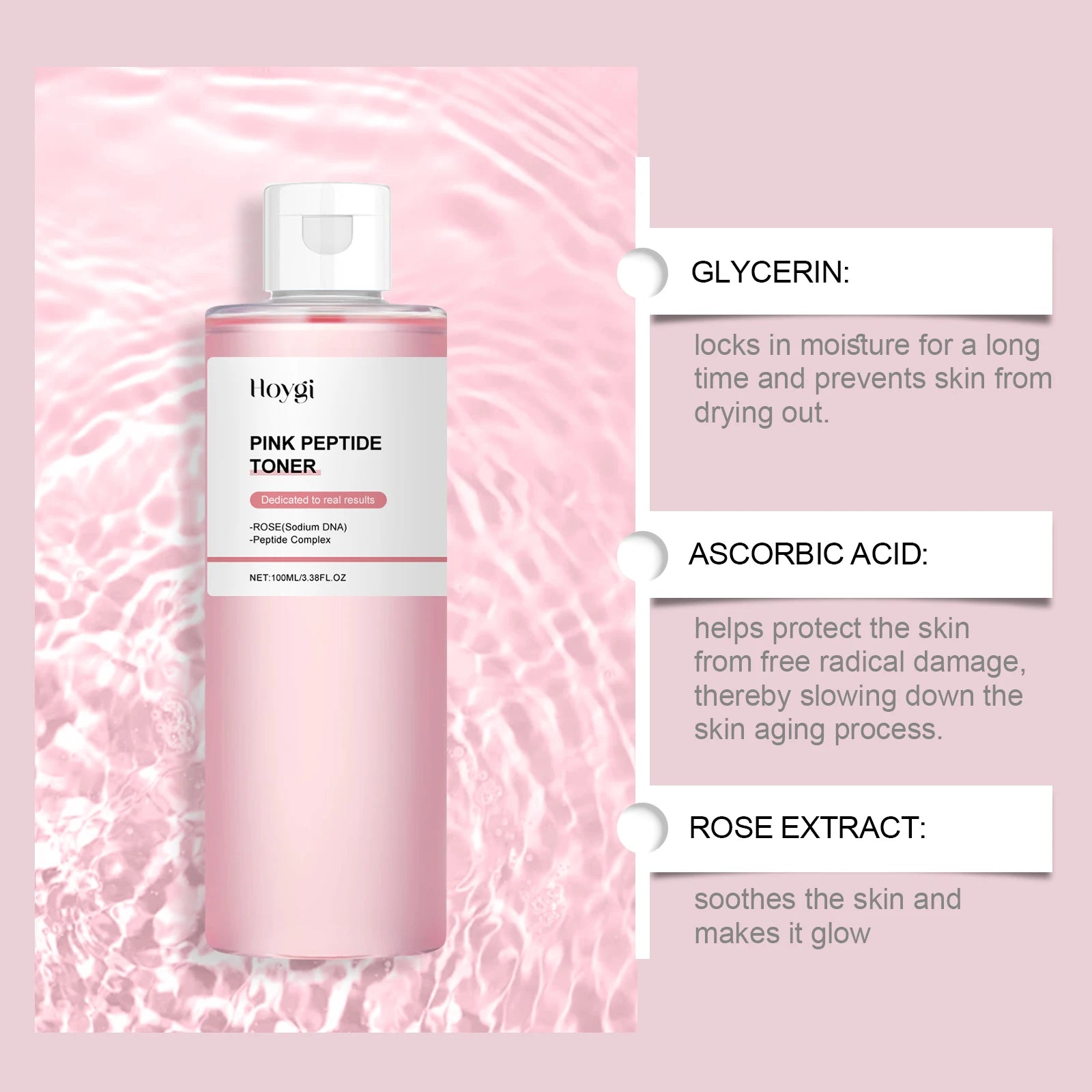 Rose Essence Toner Glowing Skin Soothing Moisturizing Refreshing Conditioning Nourishing Brightening Facial Pink Peptide Toner Oasis Select