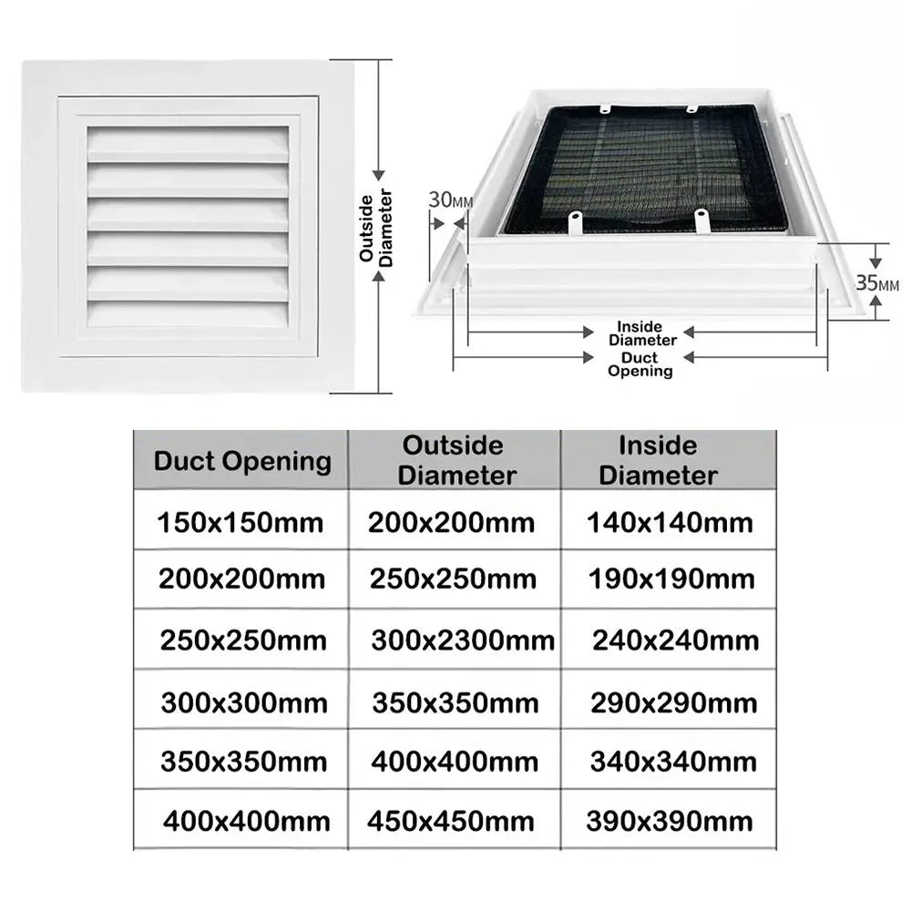 New Aluminum Alloy Air Vent Grille Square White Return Air Grill With Mesh Ventilation Grille Exterior Walls Oasis Select