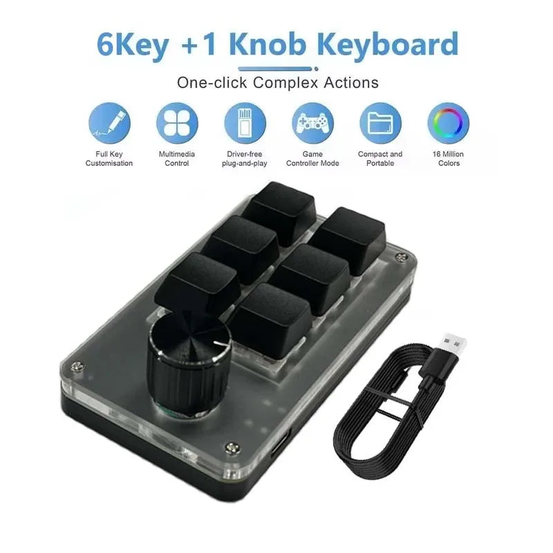 3/6 Keys 1 Knob Mini Macro Mechanical Keyboard USB RGB Gaming Custom Programming Knob Portable Custom Switch For Photoshop Oasis Select 6keys black China Mainland Red Switch