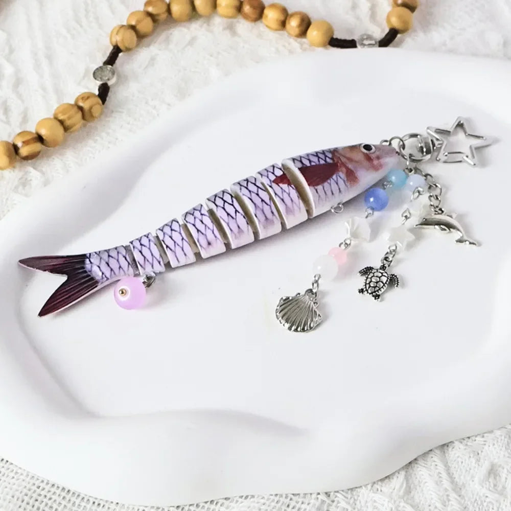 New Plastic Fish Keychain Multi Jointed Simulation Fish Hook Key Chain Backpack Pendant Gifts Oasis Select F 1