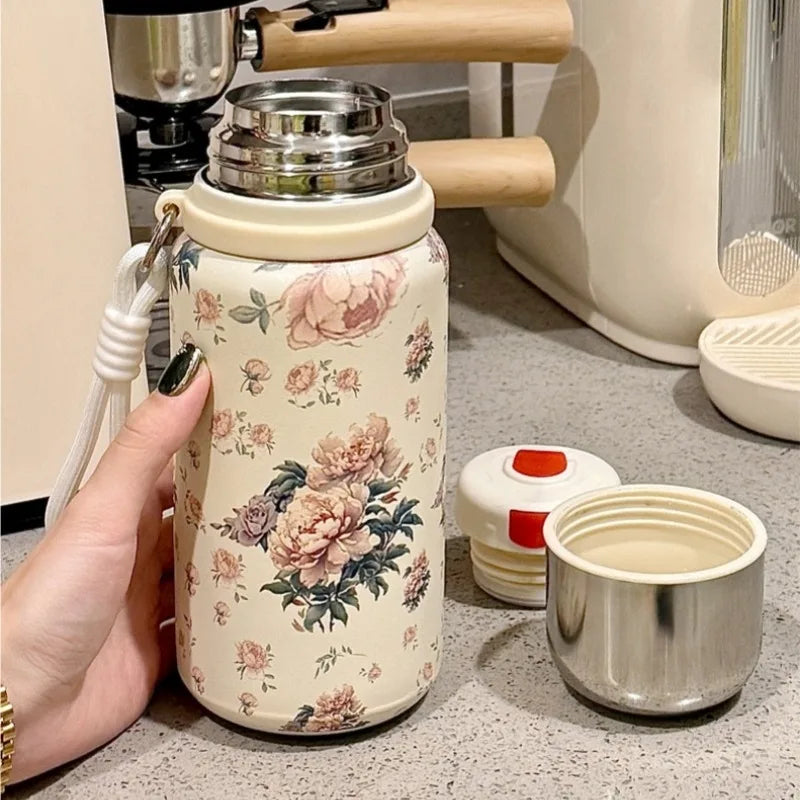 Cute Floral Insulated Stainless Steel Water Bottle with Lid - Leak-Proof, Portable Cup for Outdoor Travel, Camping, Water Bottle Oasis Select