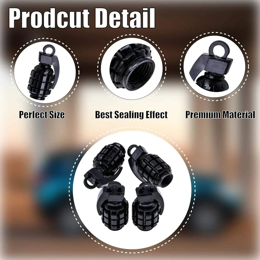 Grenade Tire Valve Caps for Car Motorcycle Bike Aluminum Valve Stem Caps for American Valves Car-styling Parts Accessories Oasis Select