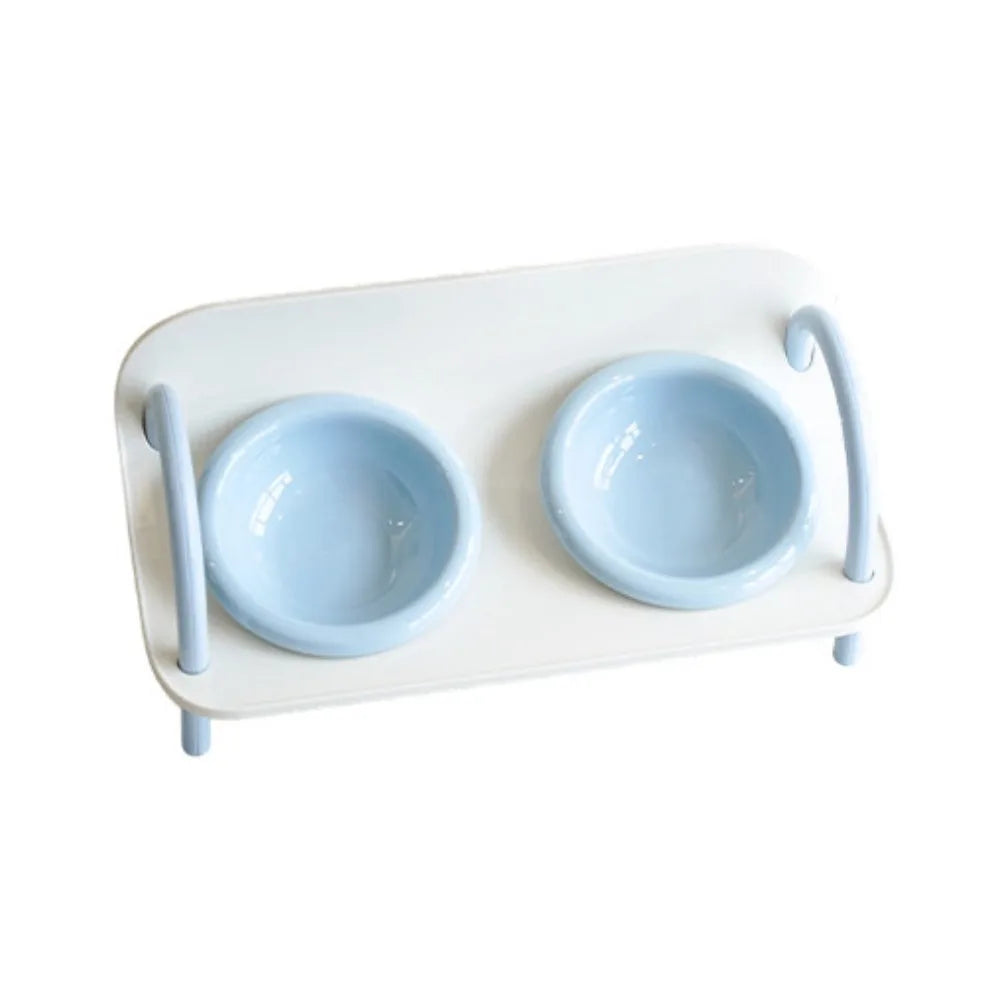 Ceramic Pet High Footed Bowl Non-Slip Anti-flip Elevated Pet Feeder Bowl Neck Protection Double Bowls Cat Food Water Bowl Oasis Select Blue