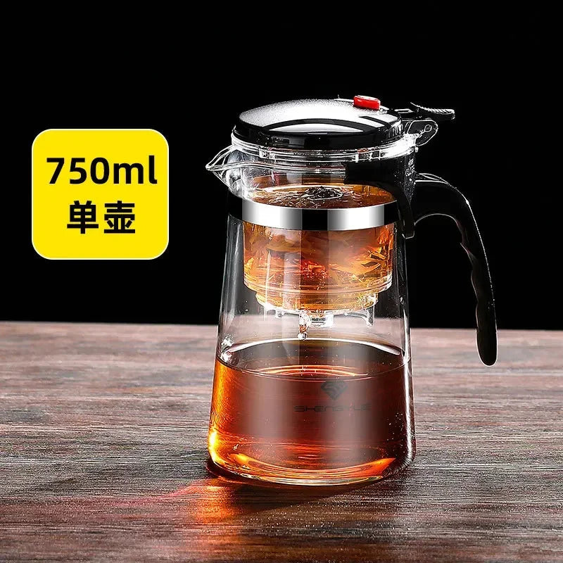 Water Separation Inner Container Teapot One Click Switch Tea Separation Filtration Glass Tea Pot 500ml-1800ml Kung Fu Teaware Oasis Select 750ML