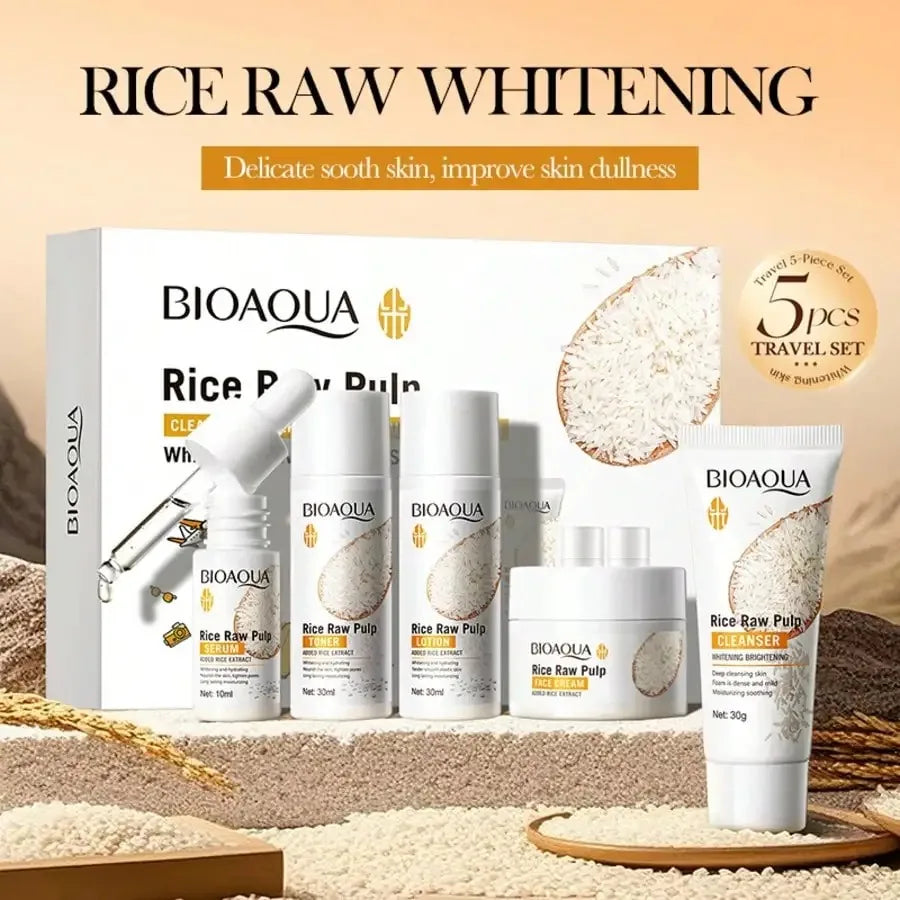 BIOAOUA Rice Puree 5-Piece Skincare Set – Brighten & Hydrate Skincare Gift Set Oasis Select