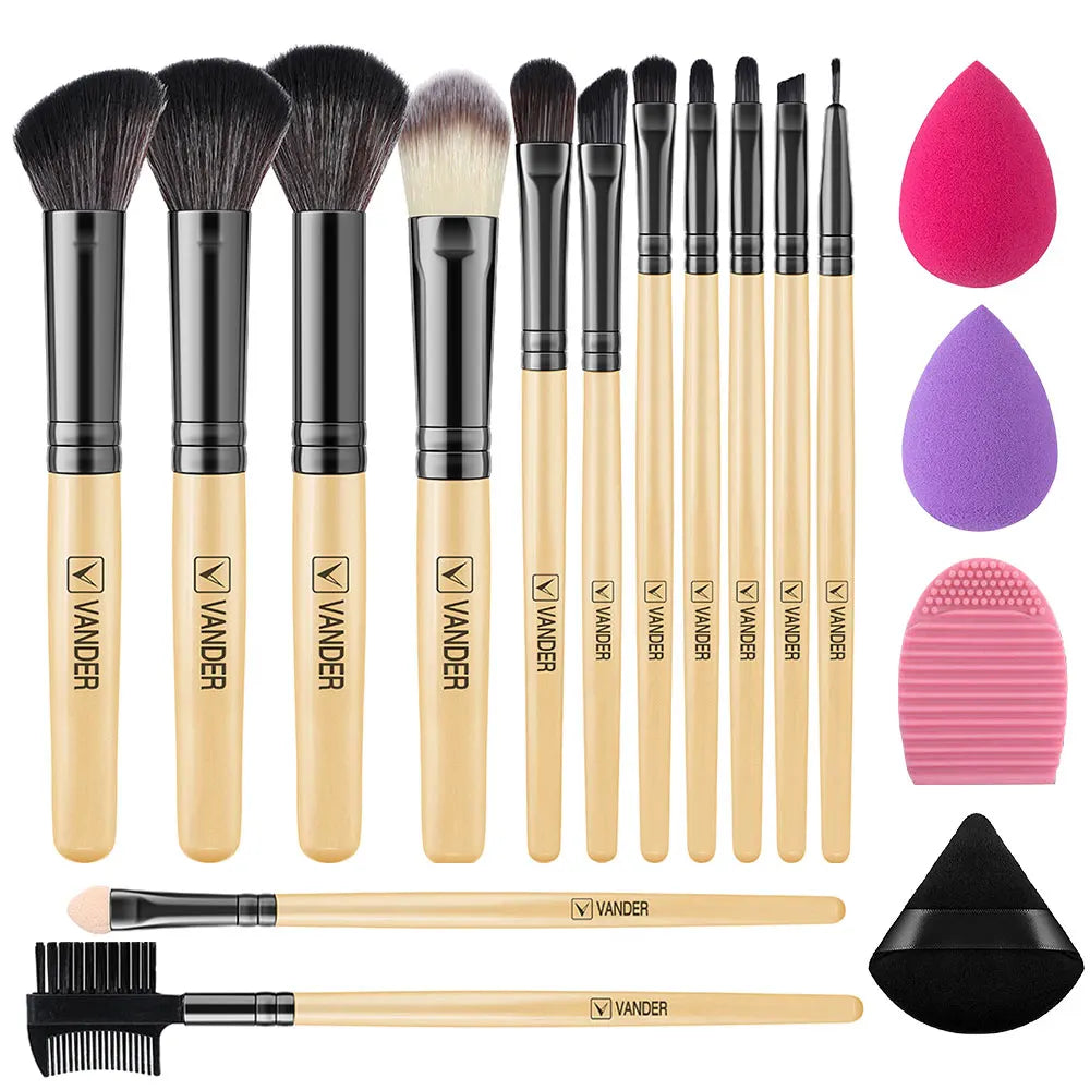 Soft Fluffy Makeup Brush & Sponge Set – Blush, Eye & Foundation Makeup Brush Set Oasis Select 13WD-PF