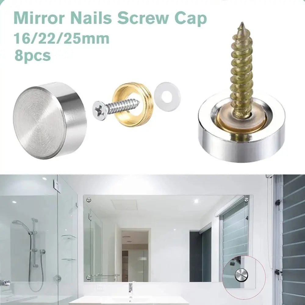 Home Improvement Stainless Steel Mirror Nails Screw Cap Silver 16/22/25mm Screws Decorative Cap Mirror Screws Fasteners Glass Oasis Select