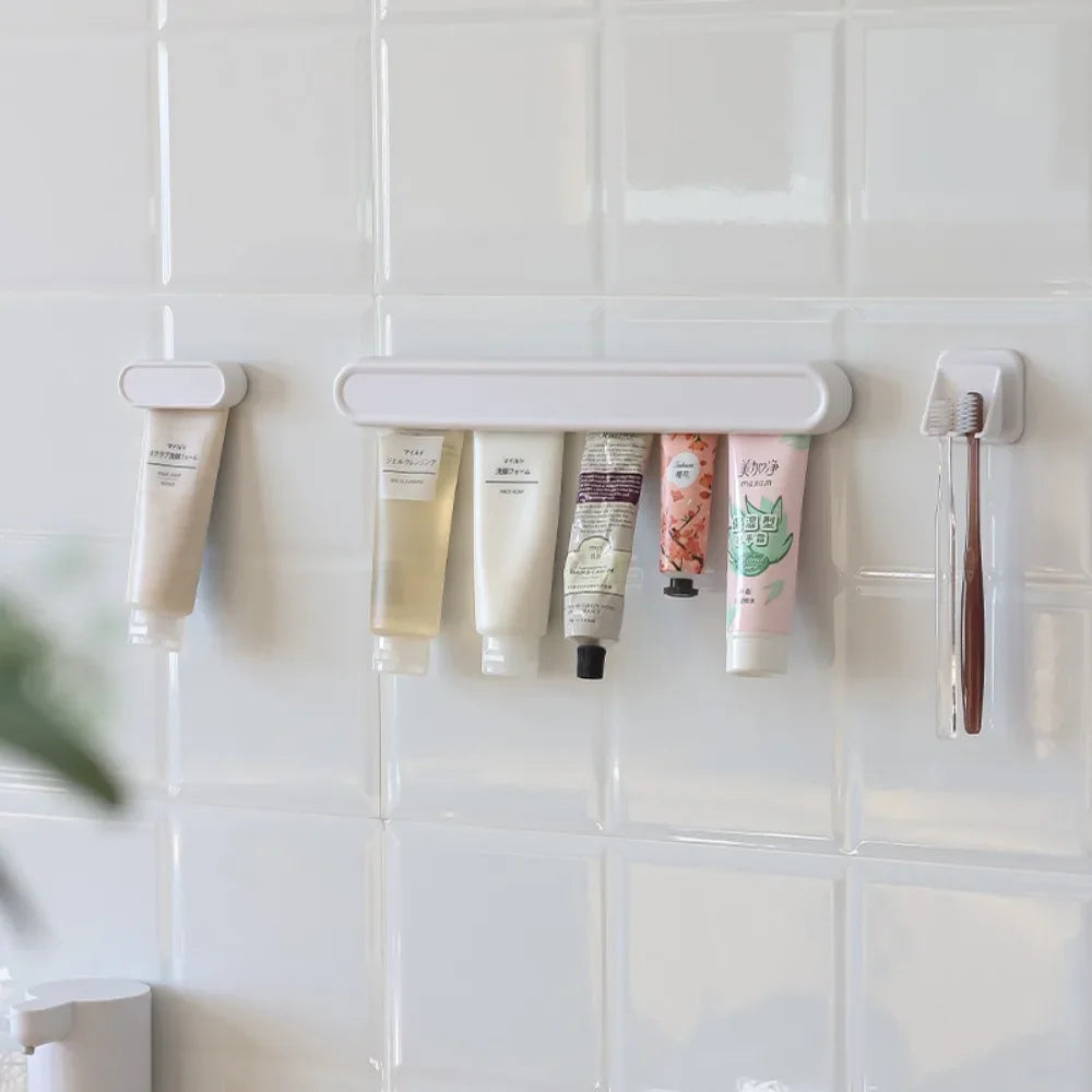Adhesive Bathroom Organizer No Drill Toothpaste Holder Wall Mounted Storage Clip for Tubes and Facial Cleanser Bottles Oasis Select