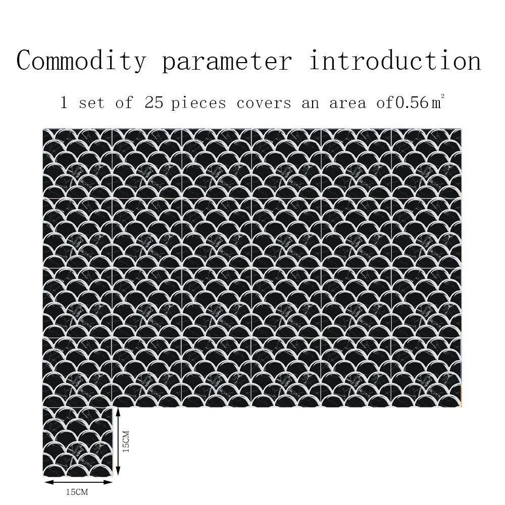 Retro marble grain covered with crystal film fish scale visual 3D ceramic tile paste home decoration renovation wall paste Oasis Select