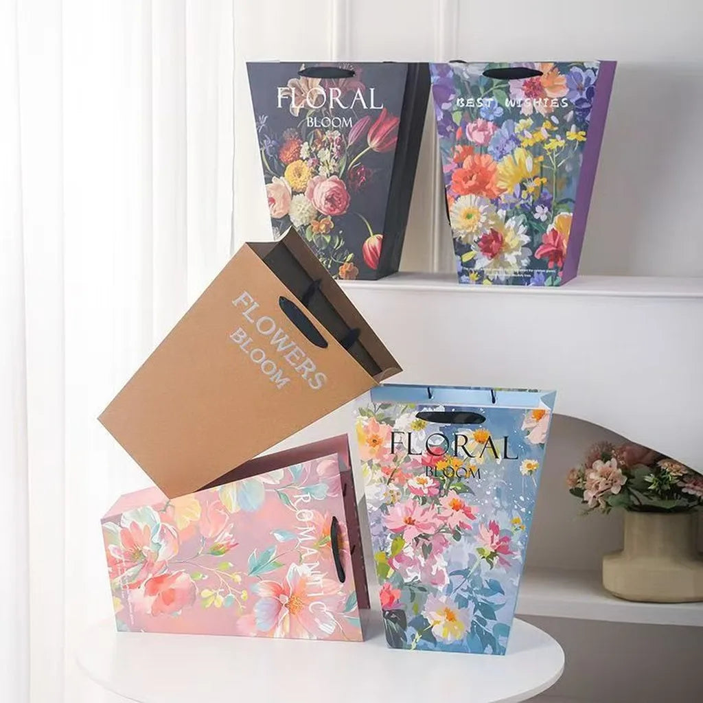 Trapezoid Flower Carrying Bag | Printed Floral Cardboard Gift Bag
