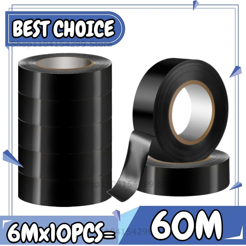 Electrical Insulating Tape Black Electrical Tapes Flame Retardant Strong Adhesive Wire Harness Tape for Electrical Wiring Tape Oasis Select 60M(10roll-HOT SALE)
