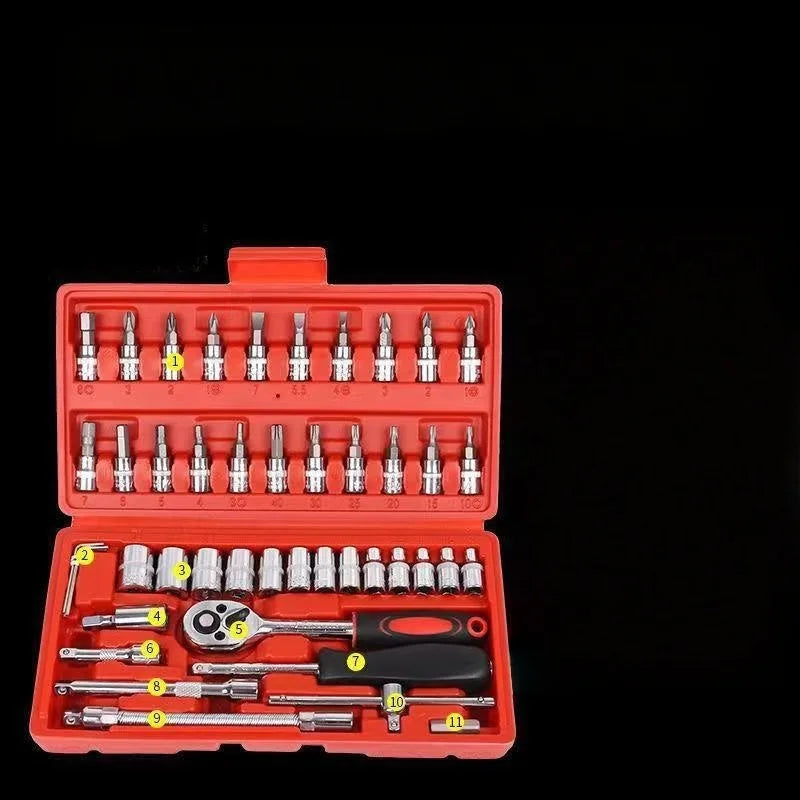 JUSTINLAU 1/4 Ratchet Wrench Set Home Hardware Repair Kit 46 Pieces Automotive Tool Screwdriver and Drill Bit Ratchet Set Oasis Select Red