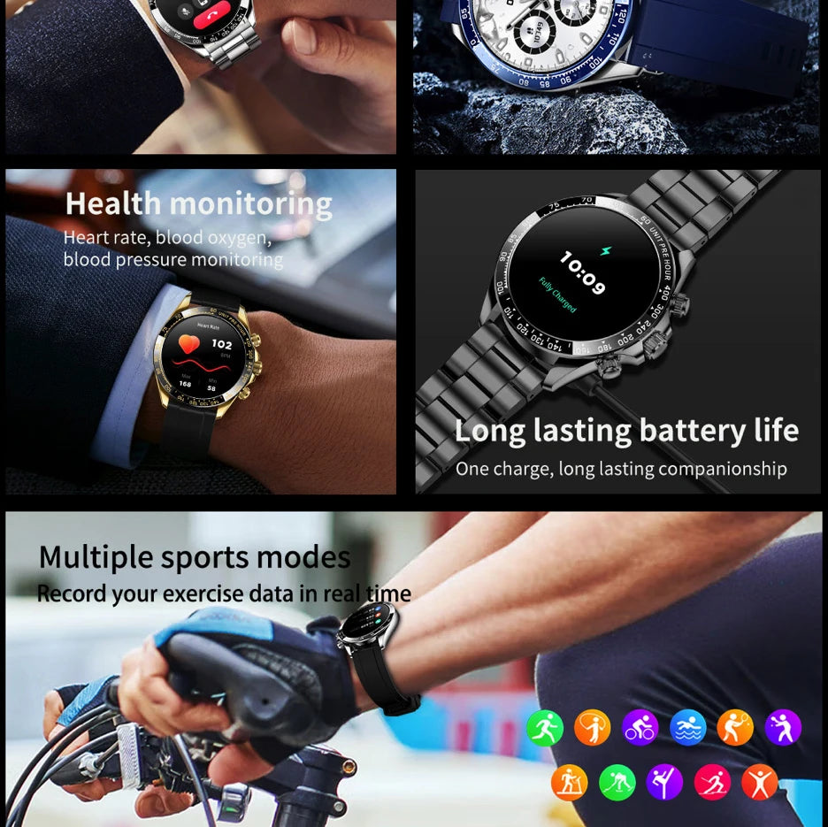New 1.43" AMOLED Screen Men Business Smartwatch Blue Tooth Call Smart Watches Heart Rate Health Sports Fitness Waterproof 400mAh Oasis Select