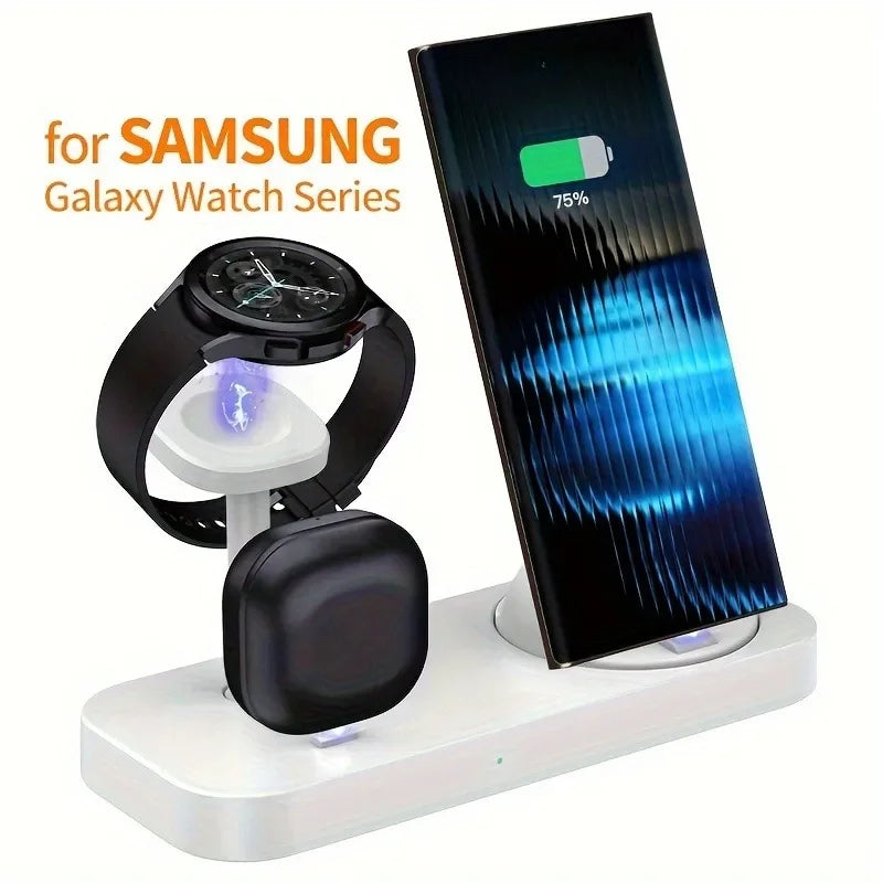 3 in 1 Wireless Charging Station Dual Coil Design 15W High Speed Charger Organizer for Desk Nightstand Samsung S24 S23 Devices Oasis Select WHITE