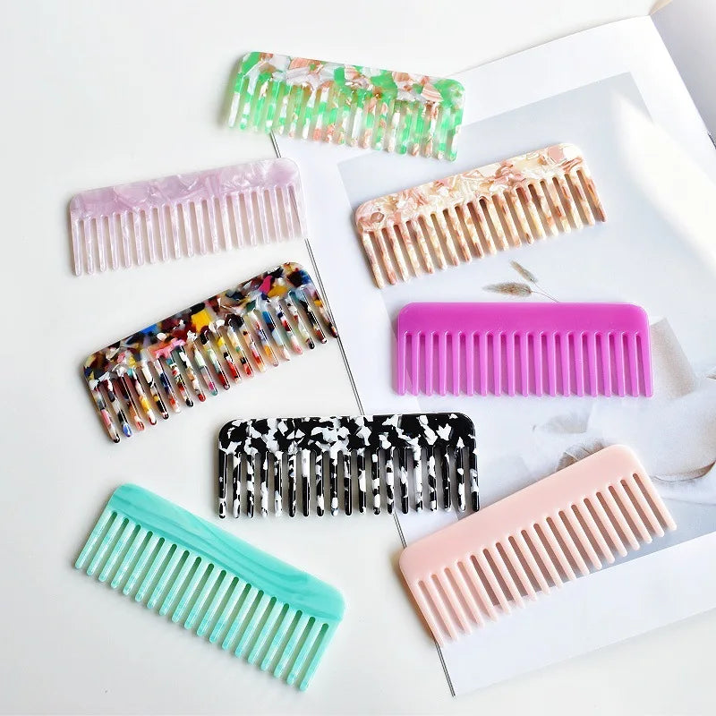 Acetate Fiber Wide Tooth Comb Anti Static Detangling Design Colorful Pattern Hair Tool Portable Travel Women Hair Accessory Oasis Select