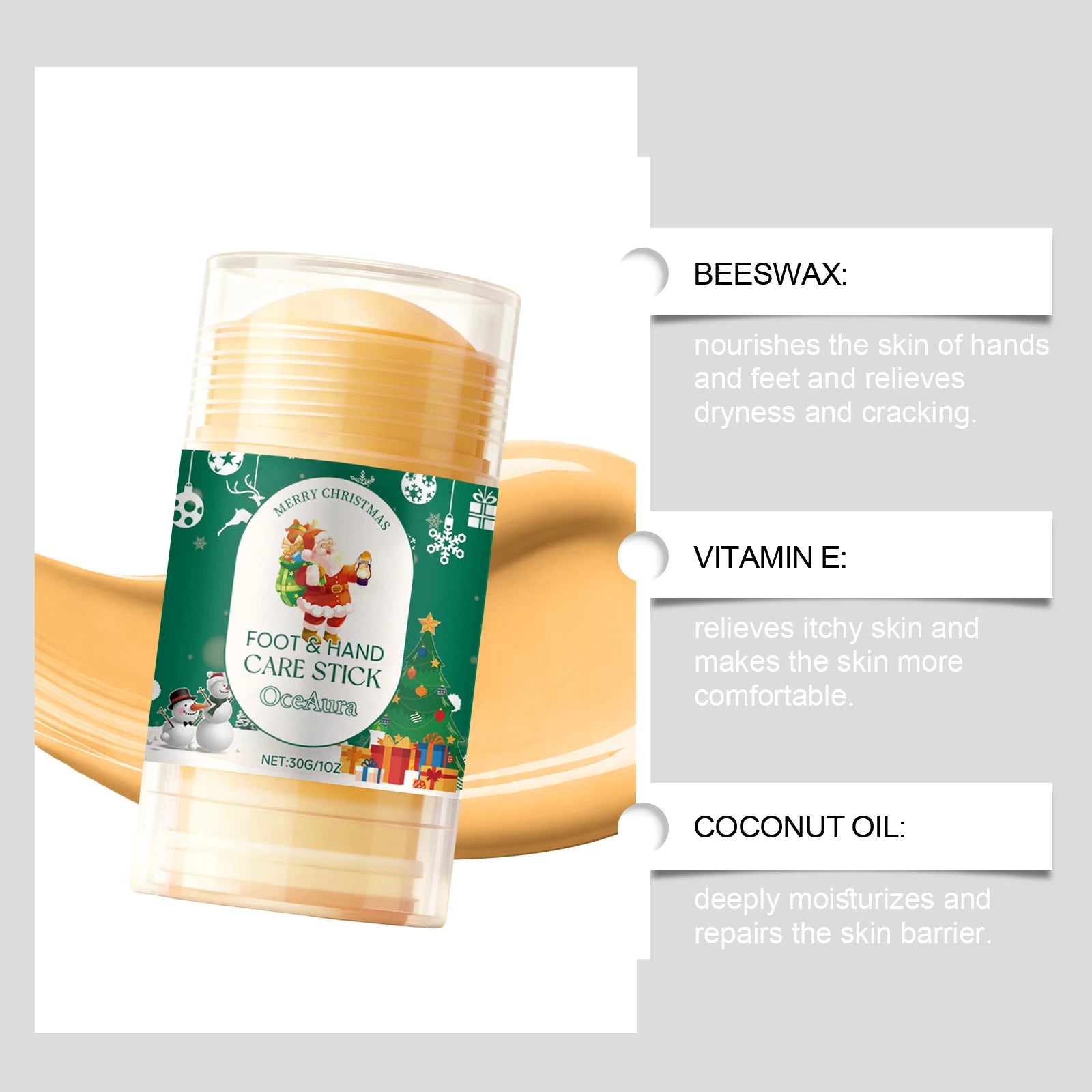 Christmas Urea Hand Foot Care Stick Moisturizing Balm for Dry Cracked Heels Elbows & Knees Gentle Exfoliation Softening Skin Oasis Select