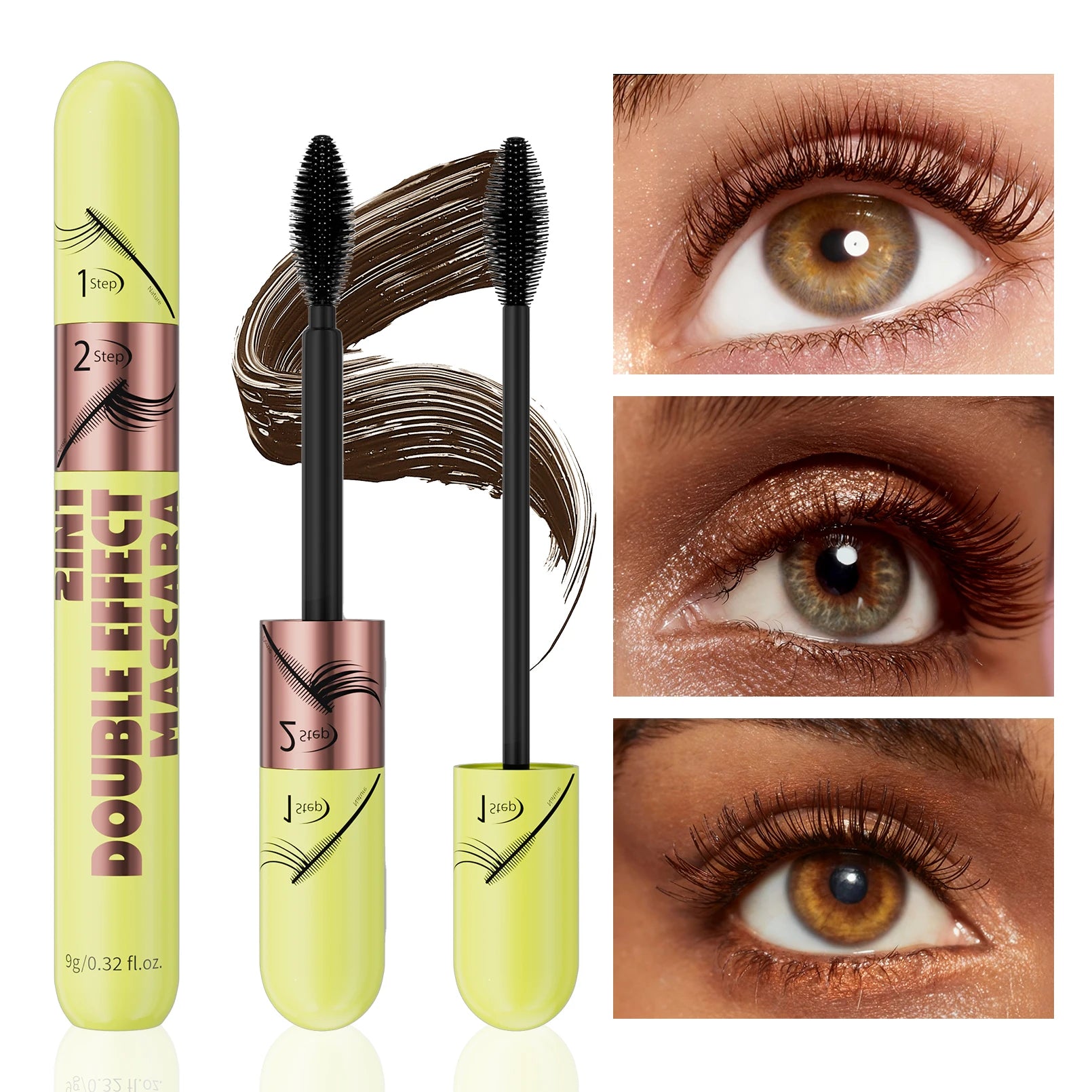 Hello Kiss Brown Waterproof Mascara – Dual Brush Clump-Free