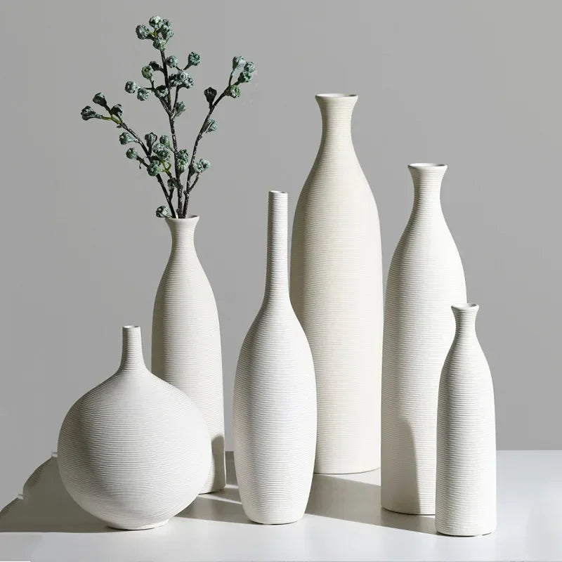 Modern simple white ceramic vase decoration flower arrangement living room TV cabinet home decoration flower device Oasis Select
