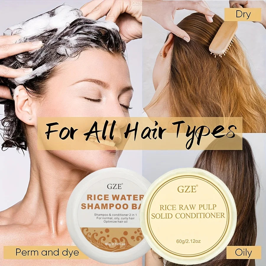 GZE Rice Water Shampoo Bar & Solid Conditioner | Dry Hair