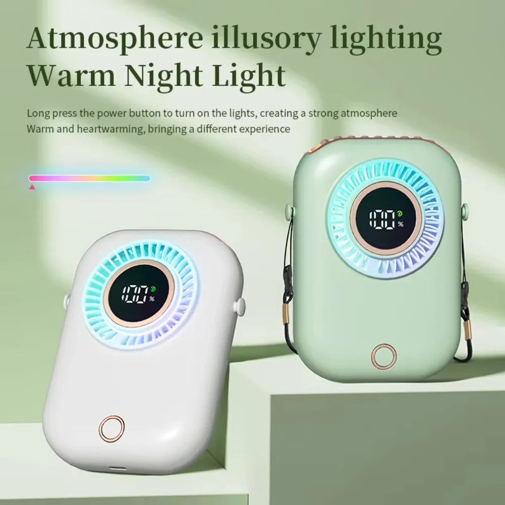 5 Speeds Mini Hanging Neck Fan Wide-Angle Airflow Ultra Quiet Portable Cooling Fan Digital Power Display Fanless Design Oasis Select