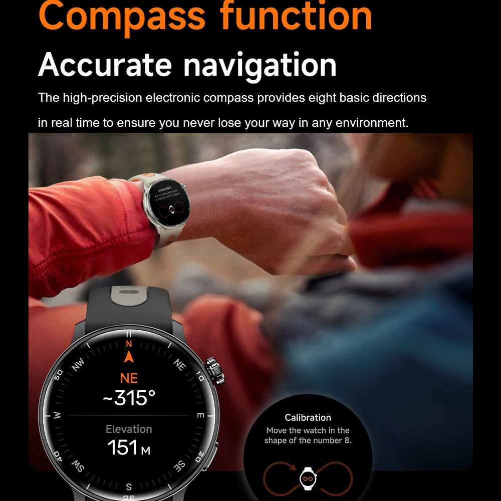 GPS Smart Watch Men Compass Women Amoled Display BT Call Outdoor Smartwatch Waterproof Sports Health Detection Altitude Pressure Oasis Select