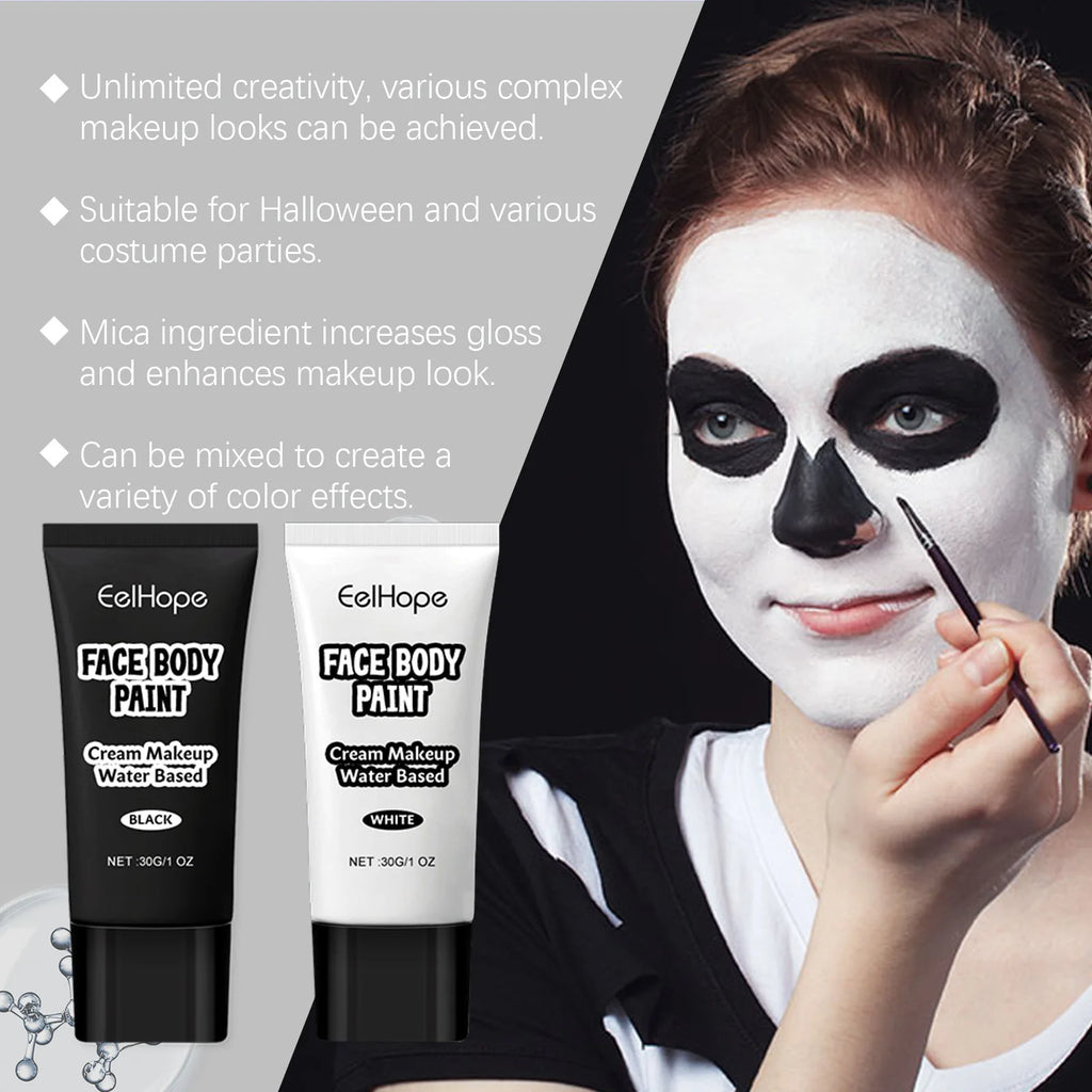 Halloween Black & White Face Paint Cream – Clown Cosplay Makeup Halloween Face Paint Oasis Select