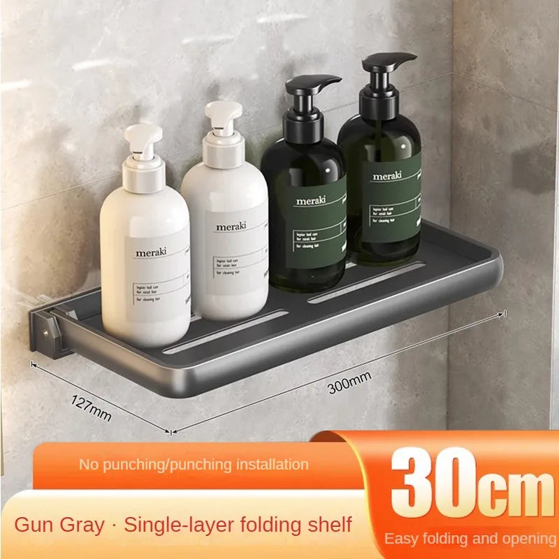 Aluminium Bathroom Shelf Foldable Bathroom Vanity Organiser No Hole Hanging Organiser Vanity Organiser Bathroom Organiser Oasis Select 30cm