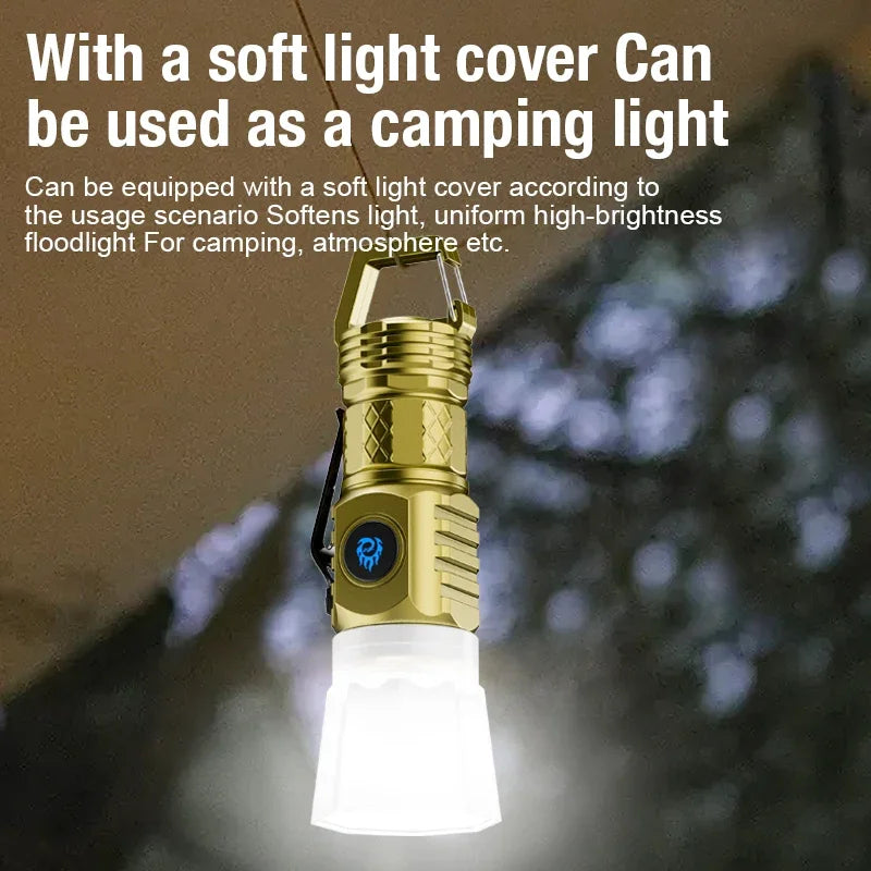 Powerful Mini Handheld Flashlight USB Rechargeable Pocket Torch for Outdoor with 5 Modes Camping Hook Lantern Tent Light Oasis Select