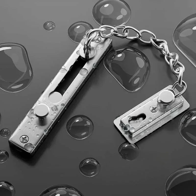 No Drill Stainless Steel Security Door Chain Push Button Lock Latch Anti-Theft Door Guard for Home Hotel Use Oasis Select