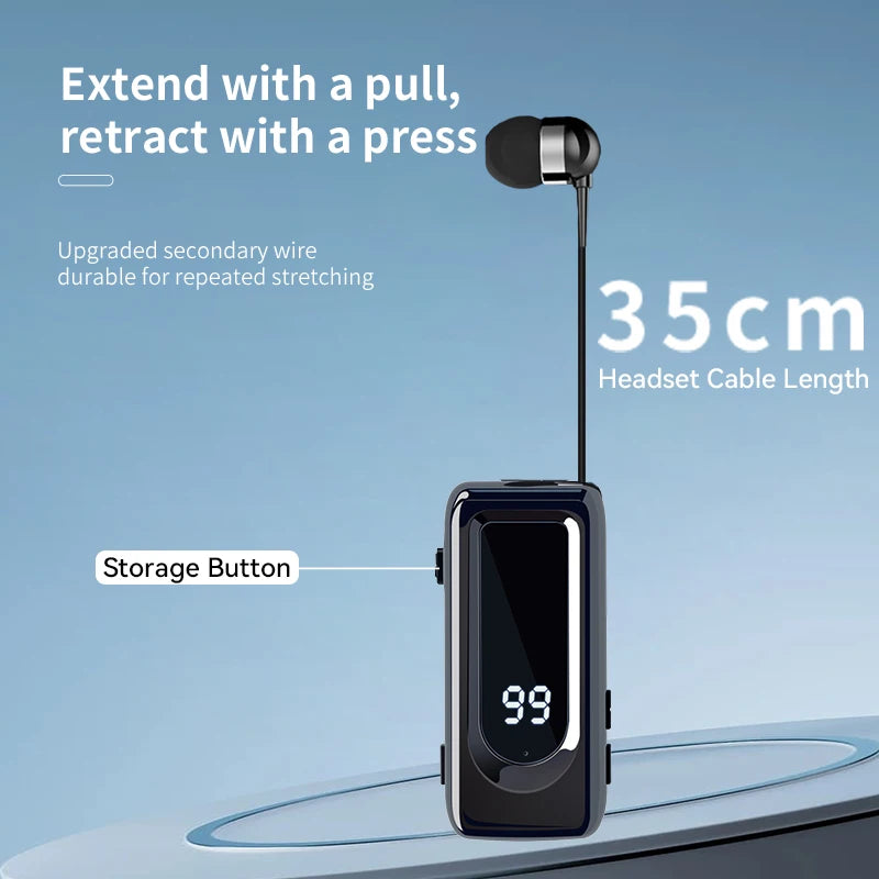 D70Pro Lavalier Business Bluetooth 5.4 Earphones Talk/Music Time 36 Hours LED Digital Display With Mic Noice Cancelling Headset Oasis Select