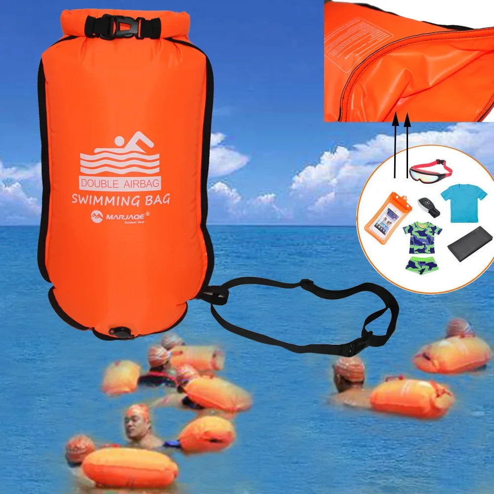 20L Inflatable Open Swimming Buoy Tow Float Dry Bag Double Air Bag with Waist Belt for Swimming Water Sport Storage Safety bag Oasis Select