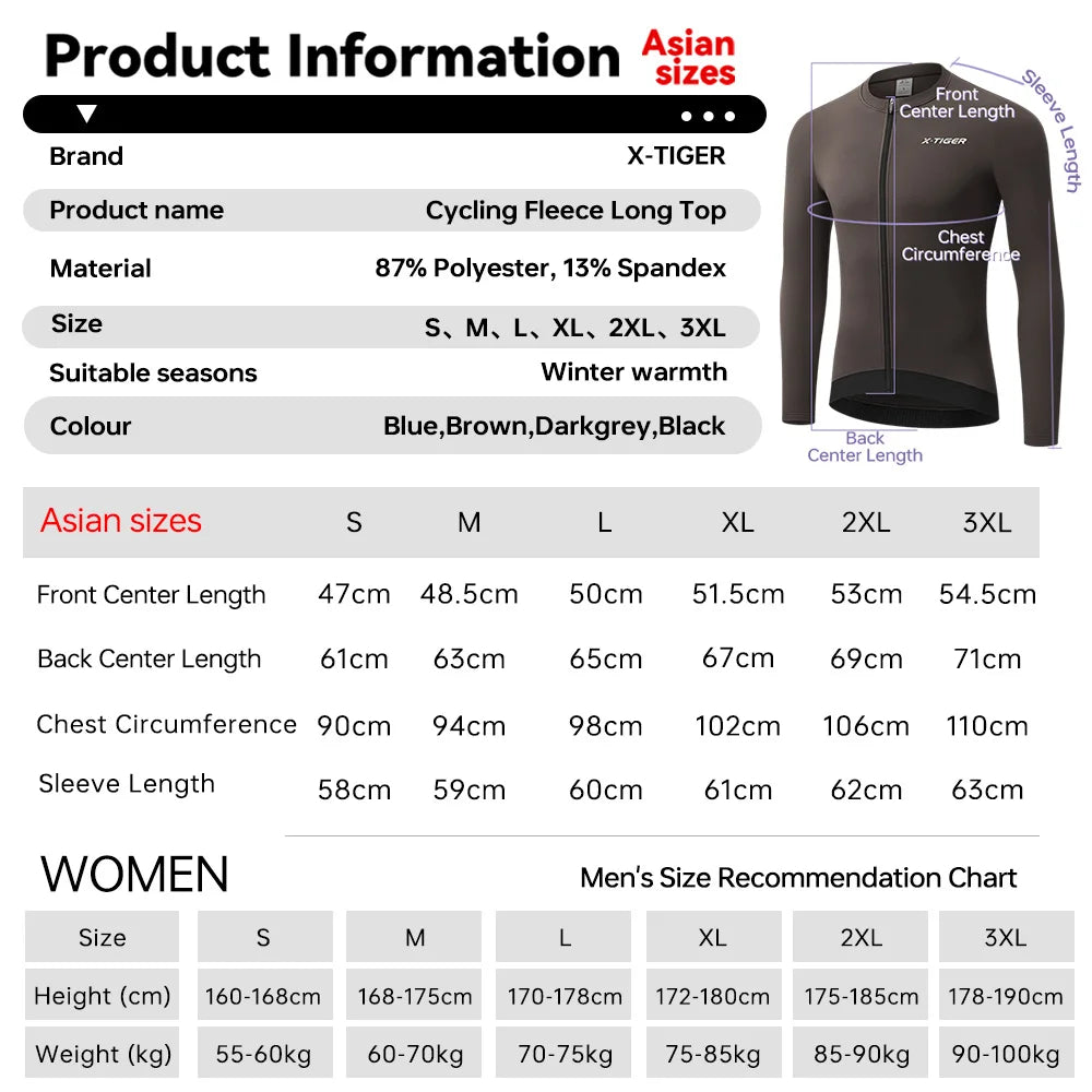 X-TIGER Winter Warm Men's Cycling Jersey Fleece Bicycle Warm Jacket Road MTB Clothes Multicolor Bicycle clothing Oasis Select