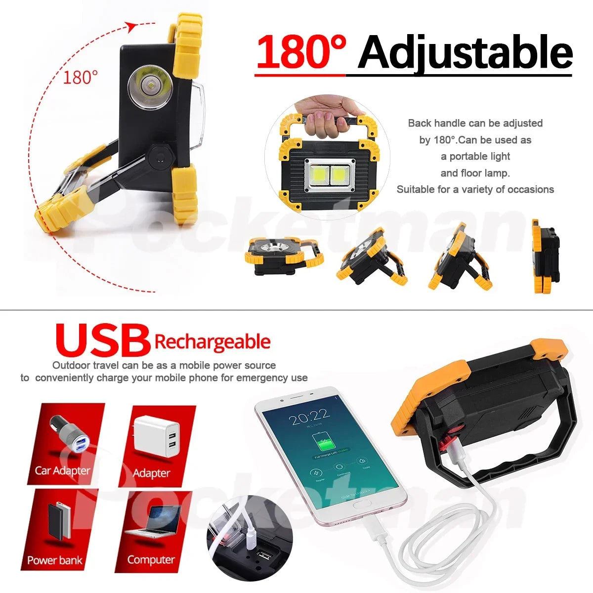 POCKETMAN 100W COB LED Work Light – Rechargeable Flood Lantern
