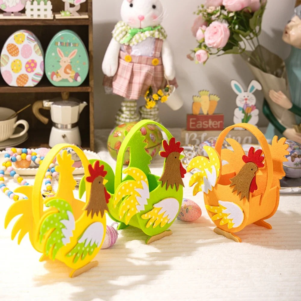 Easter Felt Rooster Tote Basket – Kids Egg Hunt Candy Bag