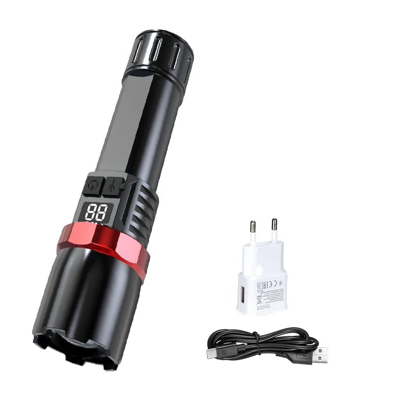 High Power LED Flashlight Powerful USB C Rechargeable Tactical Zoom Flashlight with 3 Gear Outdoor Camping Hiking Fishing Torch Oasis Select ST-35 with EU Plug ZOOM