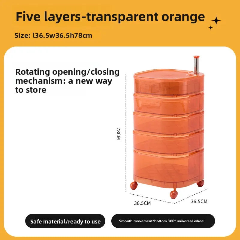 Bedside table 360 rotating mobile bedroom small cabinet Douyin Internet celebrity small storage simple locker Oasis Select 5 Transparent Orange