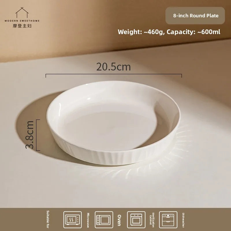 Modern Minimalist Ceramic Deep Dinner Plate - Elegant White Porcelain Dish for Pasta & Soup, Premium Tableware Oasis Select 8inch x round disc